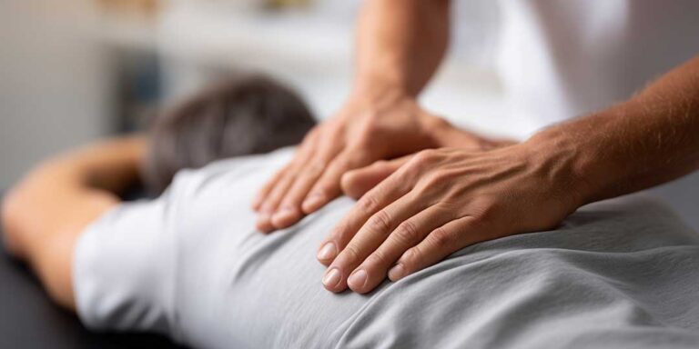 Person sitting on a couch with eyes closed, gently holding their head as if experiencing dizziness.